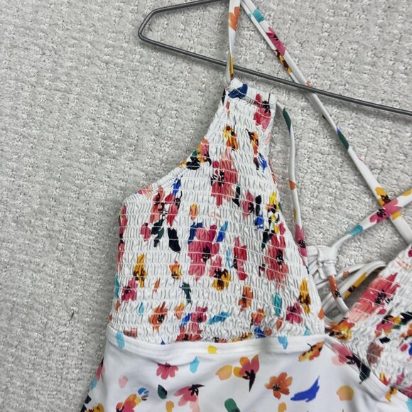 Catalina Swimwear Floral Watercolor Top Halter Size L Tropical AOP Summer Beach - Picture 2 of 12